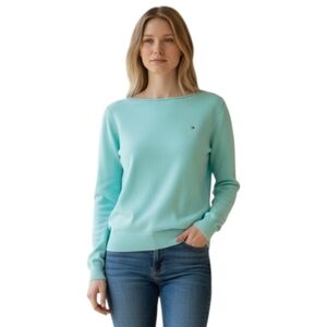 Tommy Hilfiger Easter Turquoise Boatneck Long Sleeve Preppy Pullover women's XXS